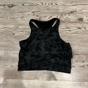 Black tie dye cross front sports bra
